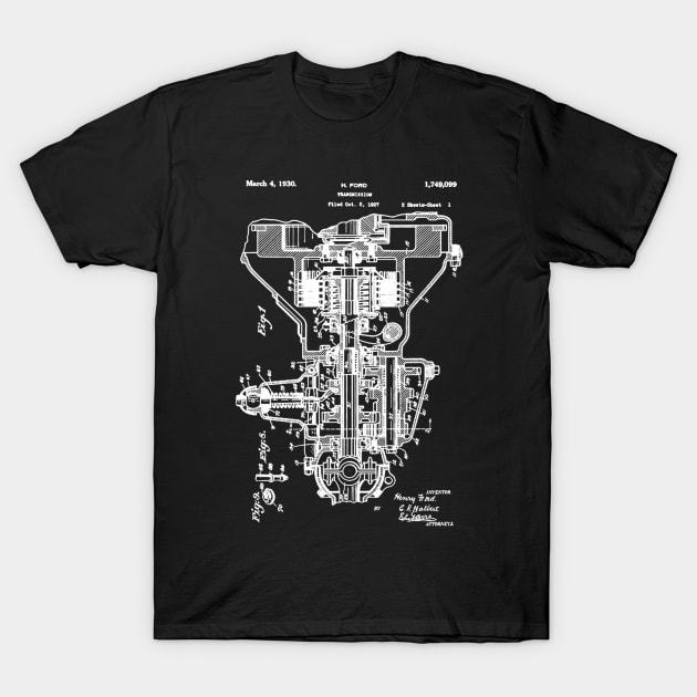 Henry Ford Transmission Patent White T-Shirt by Luve